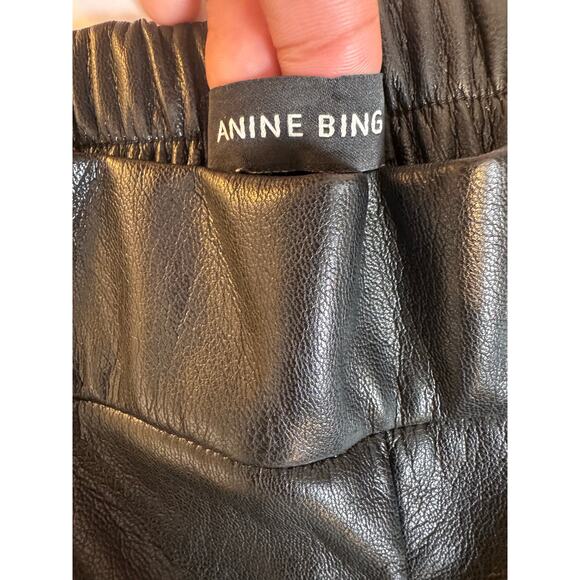 Anine Bing Koa Black Vegan Leather High Rise Wide Leg Pants Large - Picture 10 of 11